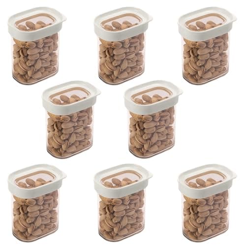 StacPro Acrylic Airtight Kitchen Containers 400 ML, Pack of 8 | BPA Free Stackable Jar, Modular Storage, Pantry Organiser, Fridge & Dishwasher Safe, Stain Resistant, Clear & Transparent lid (White)