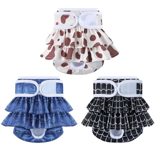 Reusable Dog Diapers Female 3 Pack Doggie Diapers for Period Heat Incontinence Puppy Training (Medium, Animal Print)