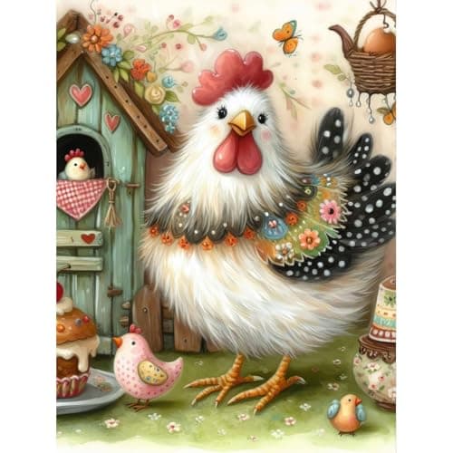 MRMIOOM 5D Cute Hen Diamond Art Kits for Adults Beginners DIY Full Round Drill Diamond Painting Kits Colourful Chicken Paint by Diamonds Dots Gem Art Crystal Easy Home Wall Decor 30x40cm