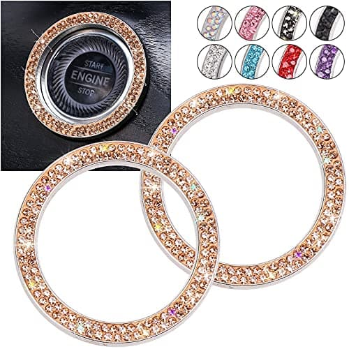 ToBeQueen Push Start Button Bling Ring Emblem Sticker - 2pcs Girly Car Decor, Champagne