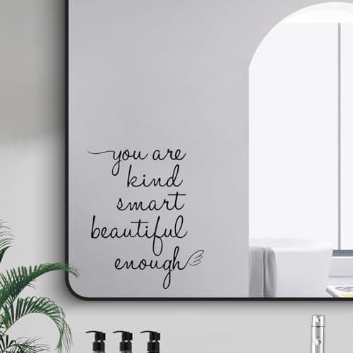 JINGIHE Affirmation Stickers You are Kind Smart Beautiful Enough, Mirror Wall Decor for Bathroom, Vinyl Peel and Stick Wall Decals for Home Decor Living Room Bedroom Girl Home Decoration (Black)