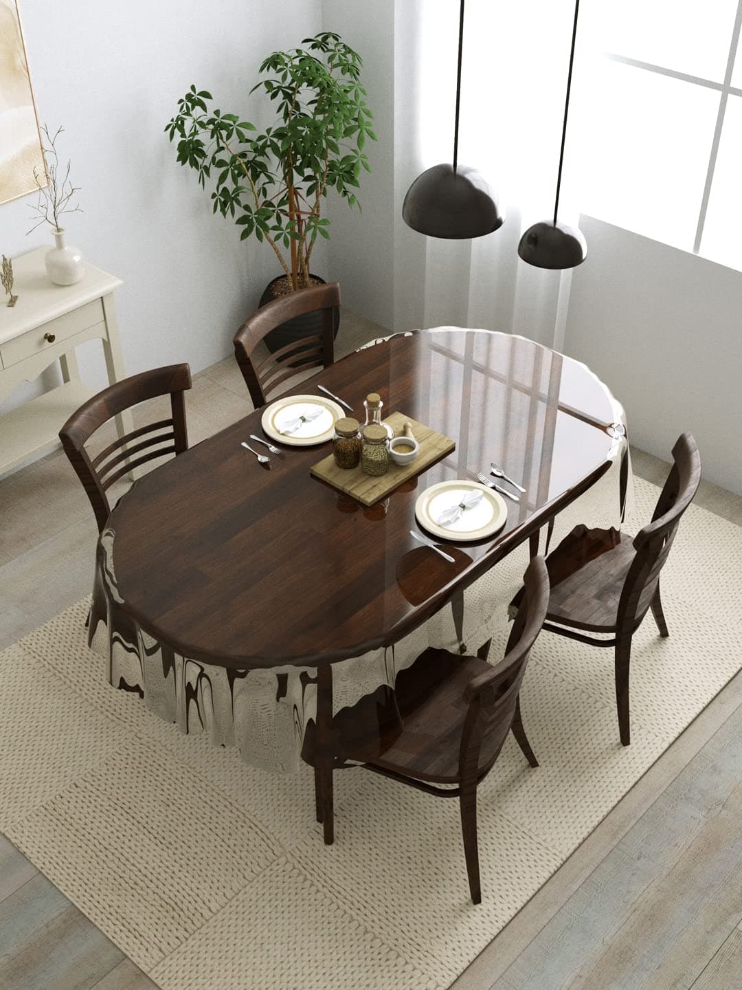 Clasiko 4 Seater Oval Dining Table Cover; 54x78 Inches or 137x198 Cms; Material - PVC; Anti Slip; Without Border