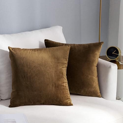 AEROHAVEN™ Premium Velvet Reversible Decorative Throw Pillow/Cushion Covers with Invisible Zipper - (16 x 16 Inch, Brown)