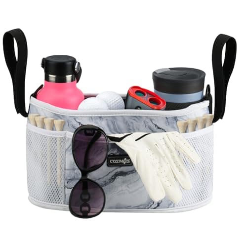 Cosmos Golf Push Cart Organizer Bag Universal Golf Accessories Storage Bag Adjustable Pouch with Drink Holders and Zipped Pockets for Most Carts