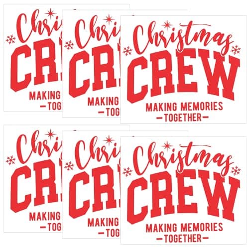 Tenceur 6 Pcs Christmas Iron on Sticker Christmas Crew Heat Iron on Decal Xmas Making Memories for Family DIY Patches Family TShirt Clothes Bag Pillow Red