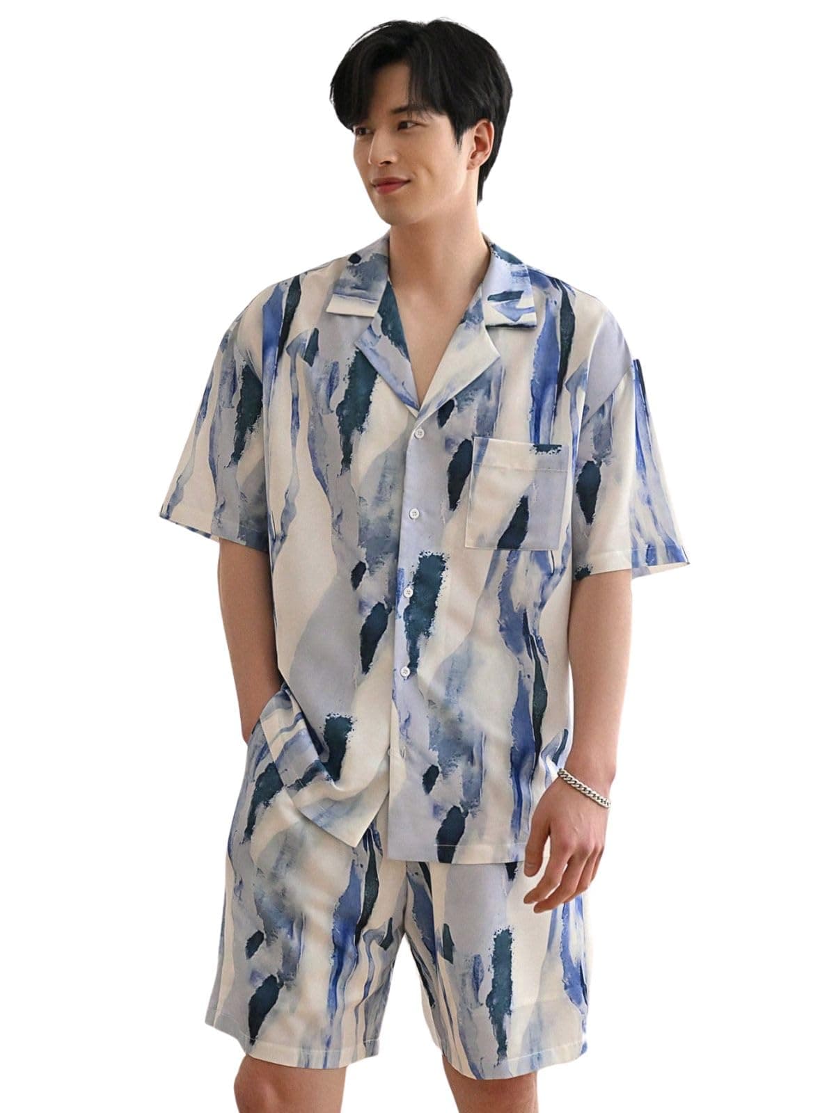 DHRUVI TRENDZ Mens Rayon Co-Ord Set Regular Fit Pajama Set(Dt-Ms-6125&Sh203_Blue_S), Small