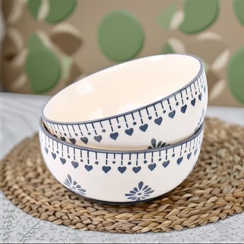 Niyara Handmade Ceramic Bowls | Multipurpose Serving Bowls for Soup, Cereal, Salad, Snacks | Microwave & Dishwasher Safe (Set of 2) (Grey jhalar)