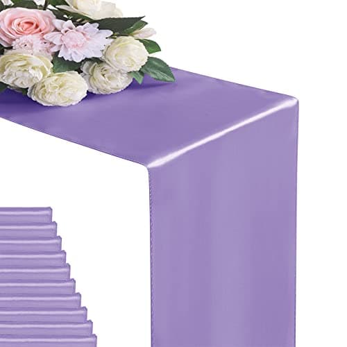 flohar 6Pack Table Runner 12 x 108 Inches Satin Silk Table Runner for Wedding, Birthday Party, Banquets, Graduations Decoration, fit Rectange and Round Table-Lavender