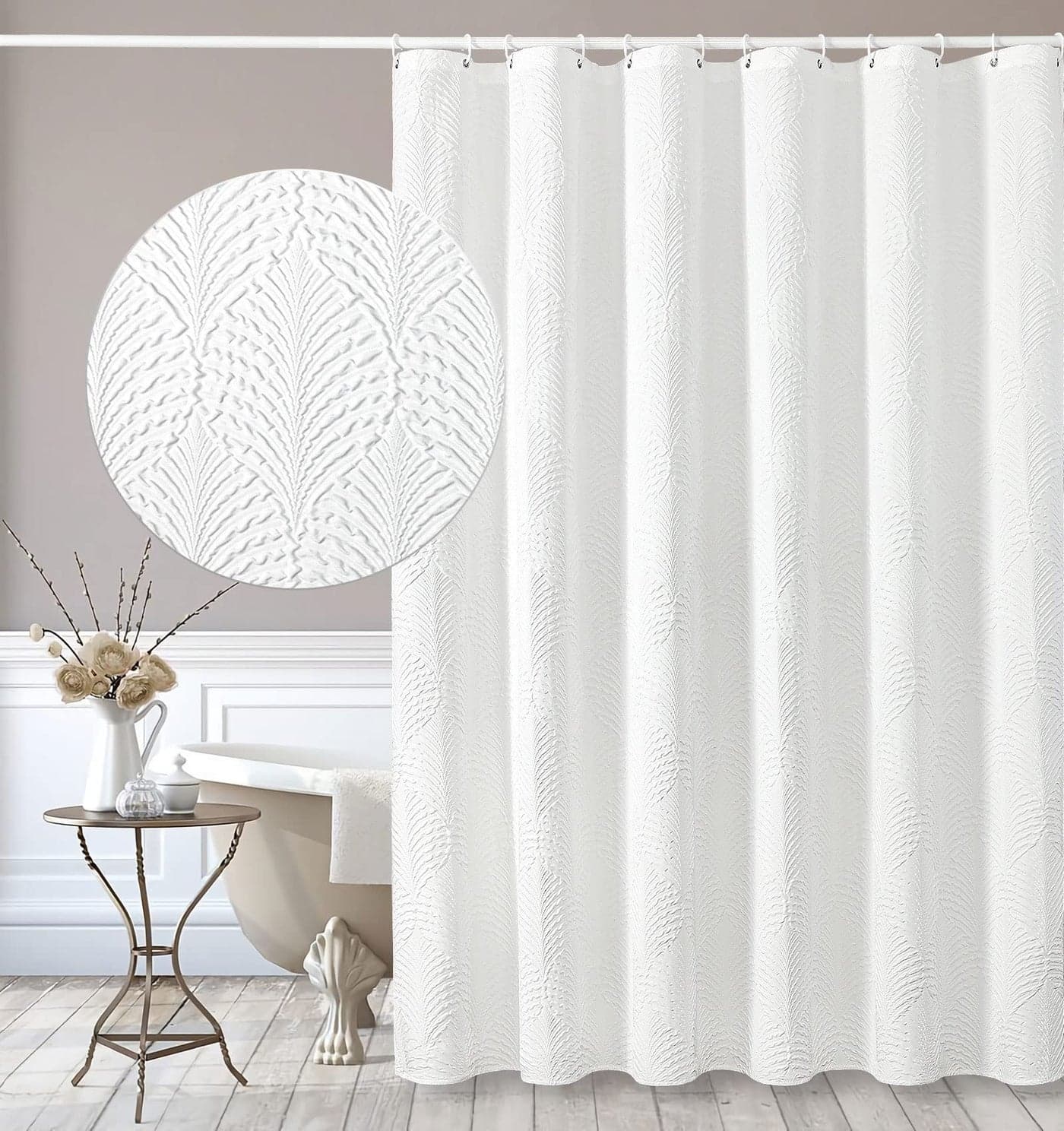 Gibelle Extra Long Shower Curtain 72 x 84 Tall 3D Embossed Textured White Fabric Shower Curtain Modern Farmhouse Chic Soft Cloth Bathroom Curtains Shower Set with Hooks