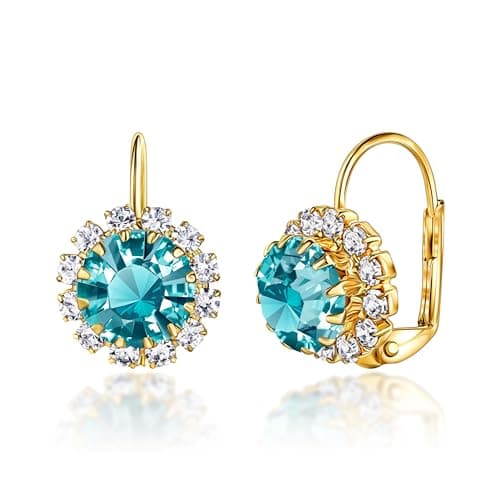 Barzel 18K Gold Plated Crystal Flower Earrings for Women (Aquamarine)