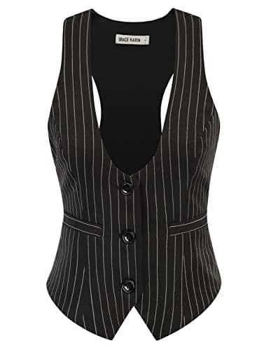 GRACE KARIN Women Black Vest Academia Vintage Blazer Waistcoat Vest Stripes