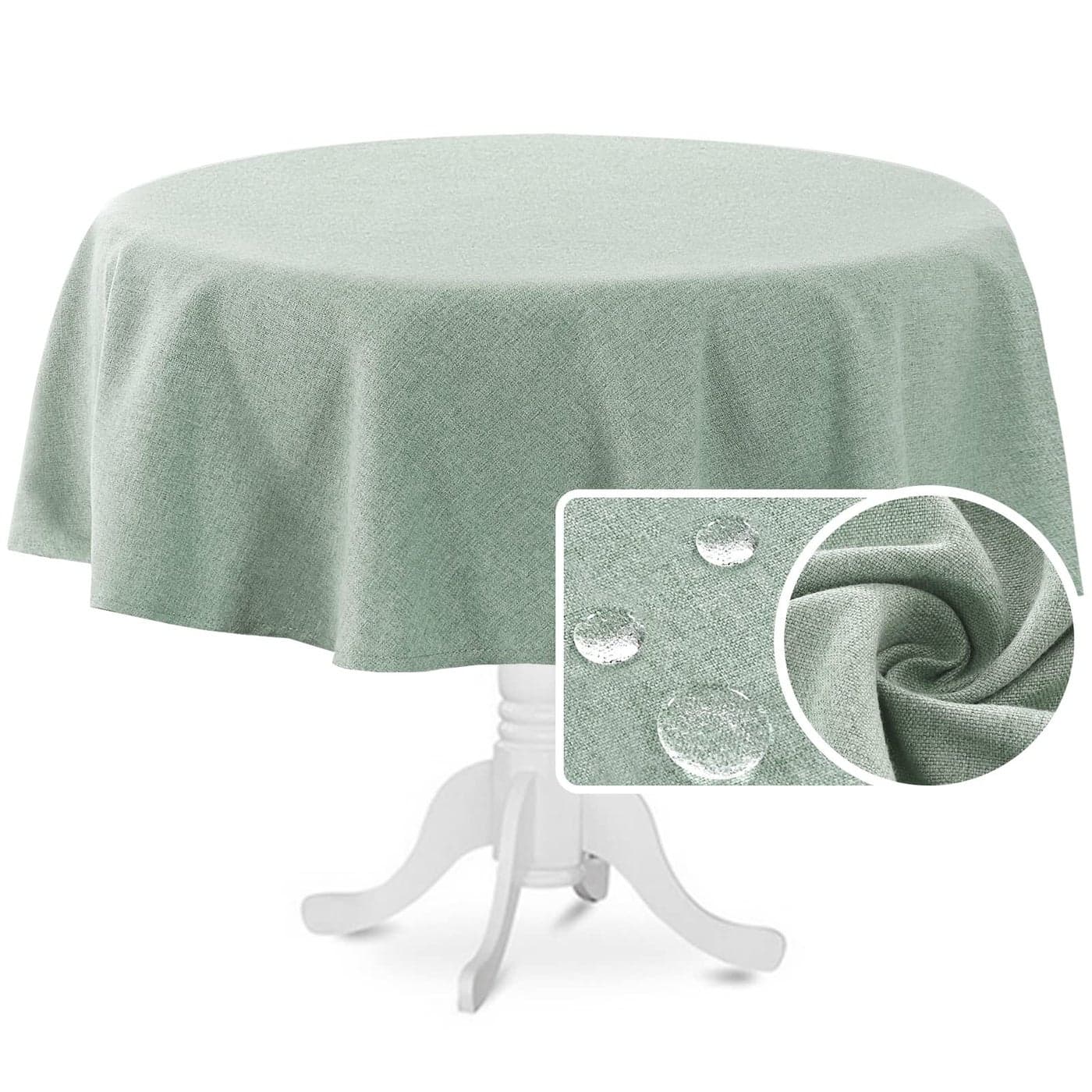 HVERSAILTEX Linen Textured Tablecloth Round 60 inch Waterproof Solid Linen Woven Tablecloth SpillProof Linen Look Cover for Party Table Extra Soft and Thick Fabric Wrinkle Free Heather Sage