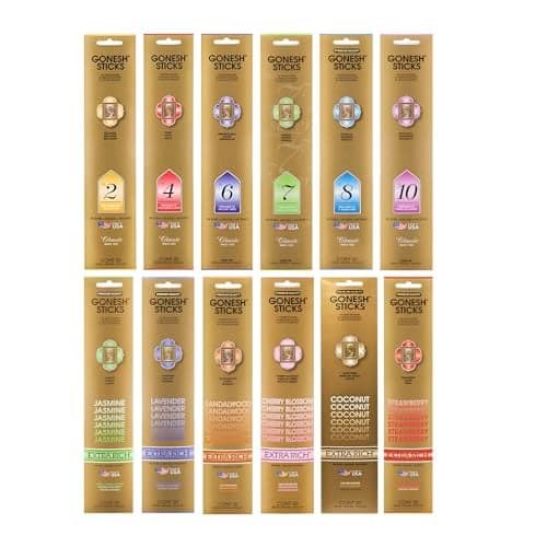 Gonesh Incense Sticks Variety Pack NonToxic 10 Slow Burn Aromatic Sticks Classic Collection Extra Rich Collection 12 Packs of 20