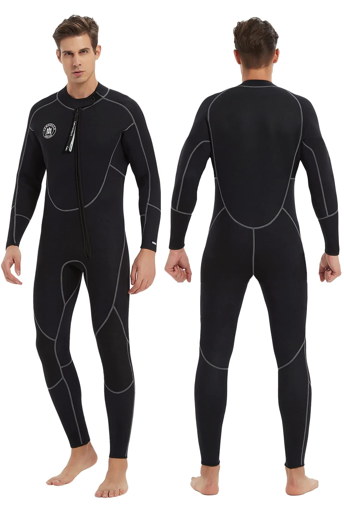 Lemorecn Wetsuits Mens Front Zip Neoprene 3mm Full Suit(3040black-L)