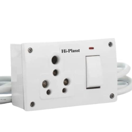 HI PLASST 16A Extension Board with Switch,1 Socket Power Plug for Geyser, Heater, Refrigerator, Washing Machine, White (5, Metres)