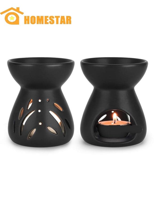 2 Pack Essential Oil Candle Warmers, Burner Wax Melt, Ceramic Oil Burner, for Home, Bedroom Decor, Black