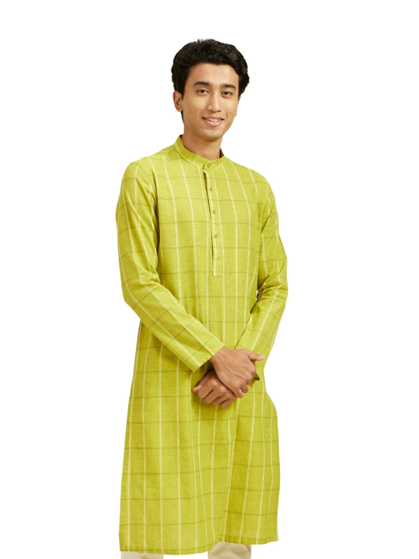 DIWAS BY MANYAVAR Men's Cotton Checkered Kurta (Green,S)
