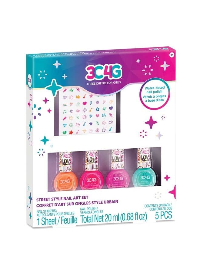 Three Cheers for Girls - Graffiti Street Style Nail Art Set - Kids Nail Polish Set for Girls - Non Toxic, Water Based, Unscented Nail Polish for Kids - Girls Nail Polish Kit for Kids Ages 8-10-12-14
