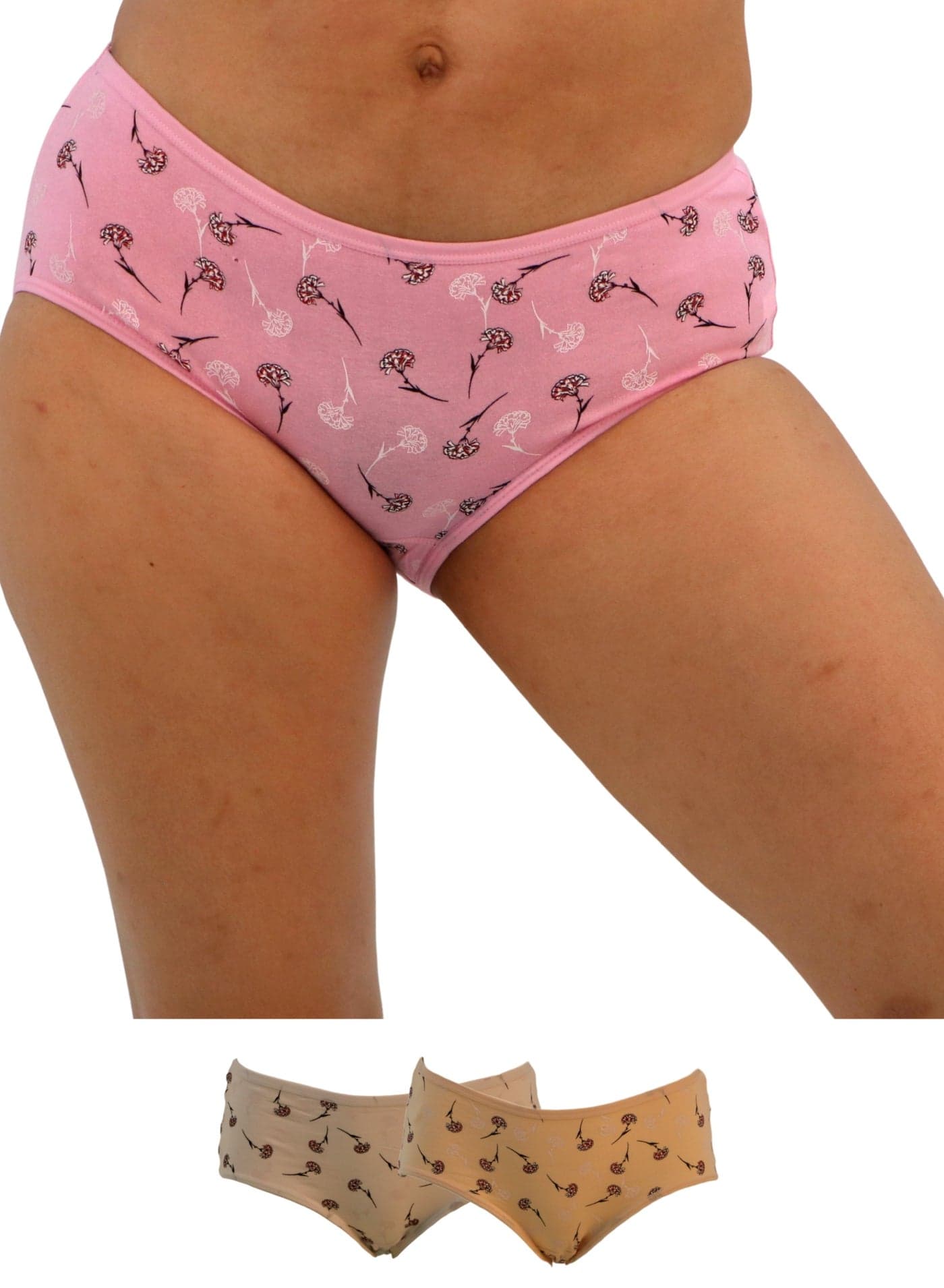 123079 Women's Floral Design Mid Rise 3-Pack Panties, Multicolor