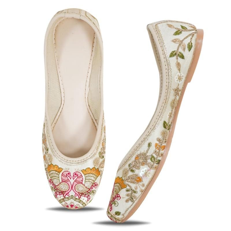 DFR Women's Embroidered Rajasthani Mojari Juti Shoe, Cream1, UK Size 8