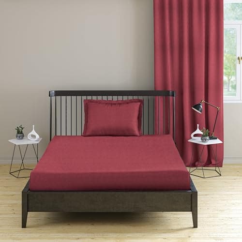 Trance Home Linen Cotton Bedsheet | 144 Tc Thin Flat Bedsheet | Single Bed Sheet for Regular use with 1 Pillow Cover - Maroon