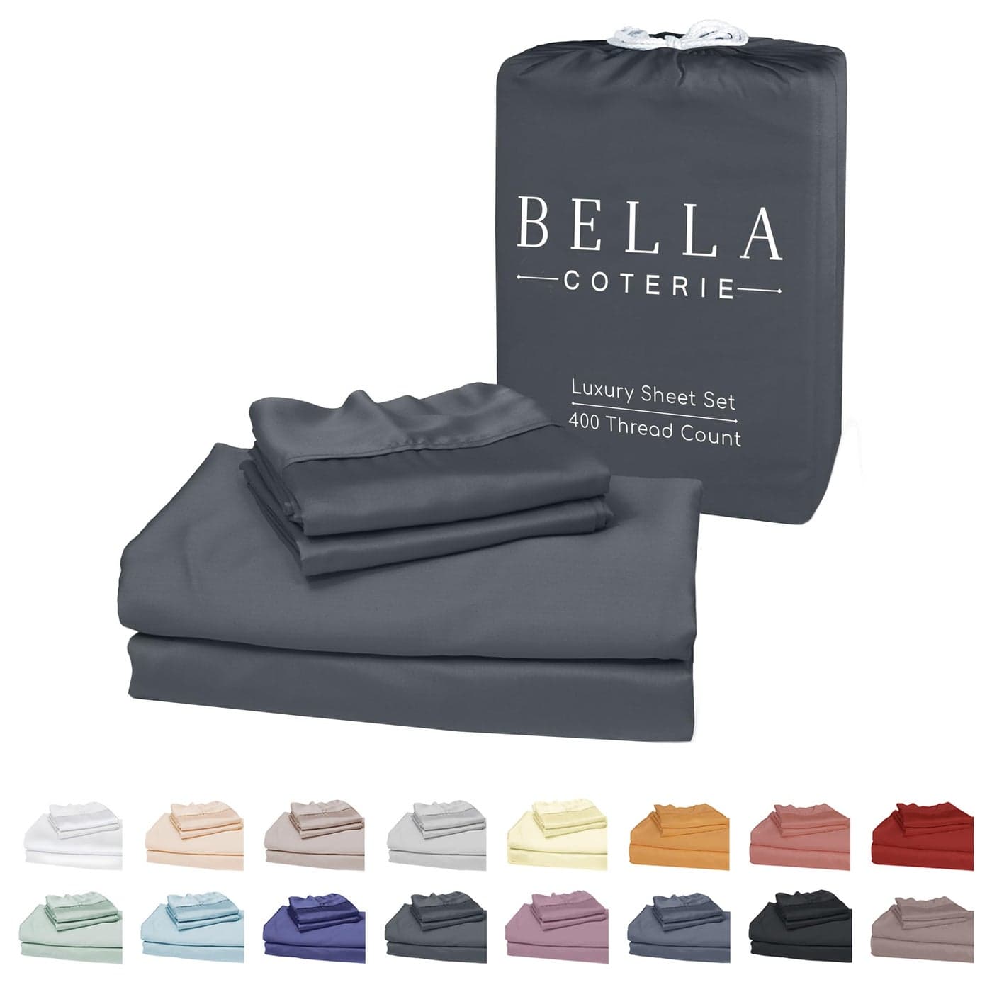 Bella Coterie Luxury Bamboo Viscose Queen Size Sheet Set 100 Organically Grown Ultra Soft Cooling for Hot Sleepers 18 Deep Pocket Charcoal Grey