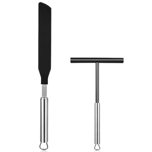 DOITOOL Crepe Spreader and Spatula Set, 2Pcs Stainless Steel Crepe Spreader Tool T Shape Crepe Maker Spreading Tool for Bakery