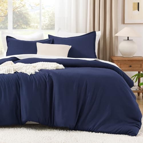 Litanika Navy Blue Comforter Set King Size, 3 Pieces Lightweight Solid Bedding Comforter Set, All Season Fluffy Bed Set (104x90In Comforter & 2 Pillowcases)
