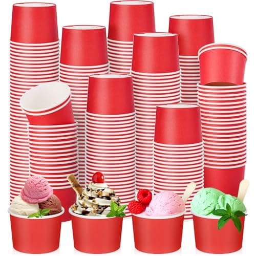 Nuenen 300 Pcs 8 oz Summer Ice Cream Paper Cups Bulk Disposable Dessert Cups Solid Color Paper Dessert Bowls for Snack Sundae Spring Party Favors Ice Cream Bar Supplies (Red)
