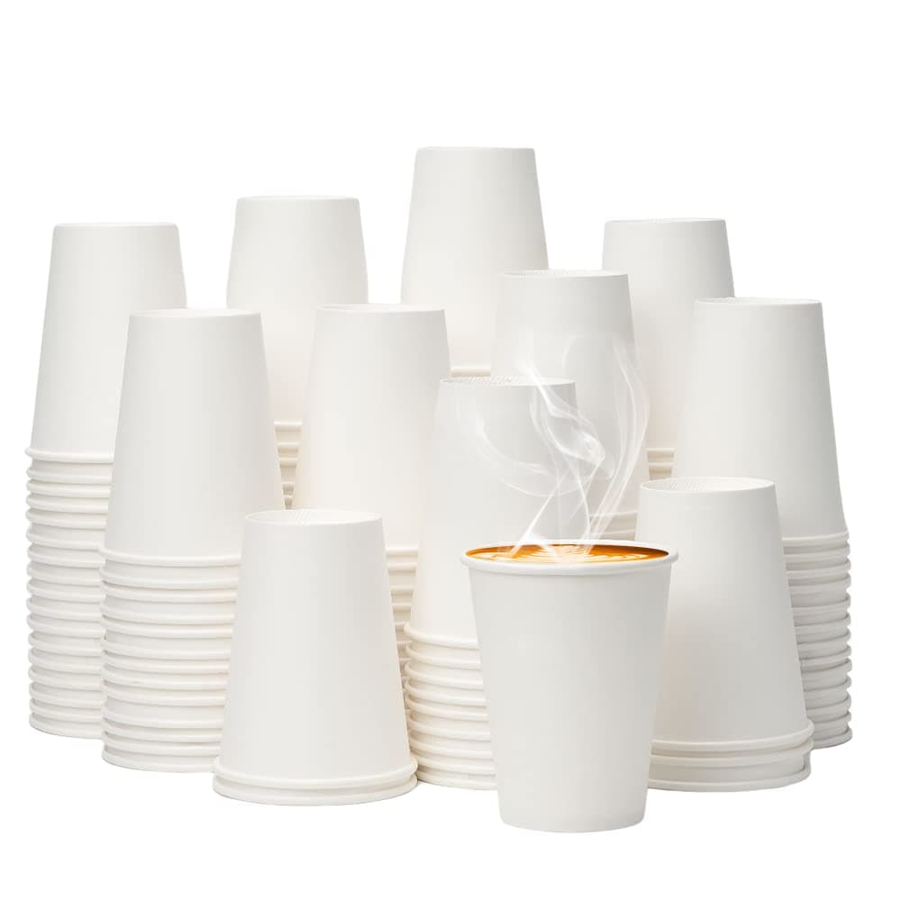 YEEHAW 12 oz 300 Pack Disposable Paper Coffee Cups Bulk White Hot to Go Cups for Hot Coffee Hot Liquid Chocolate Juice Hot Beverage Drinkings Ideal for Cafes Bistros Office and Family