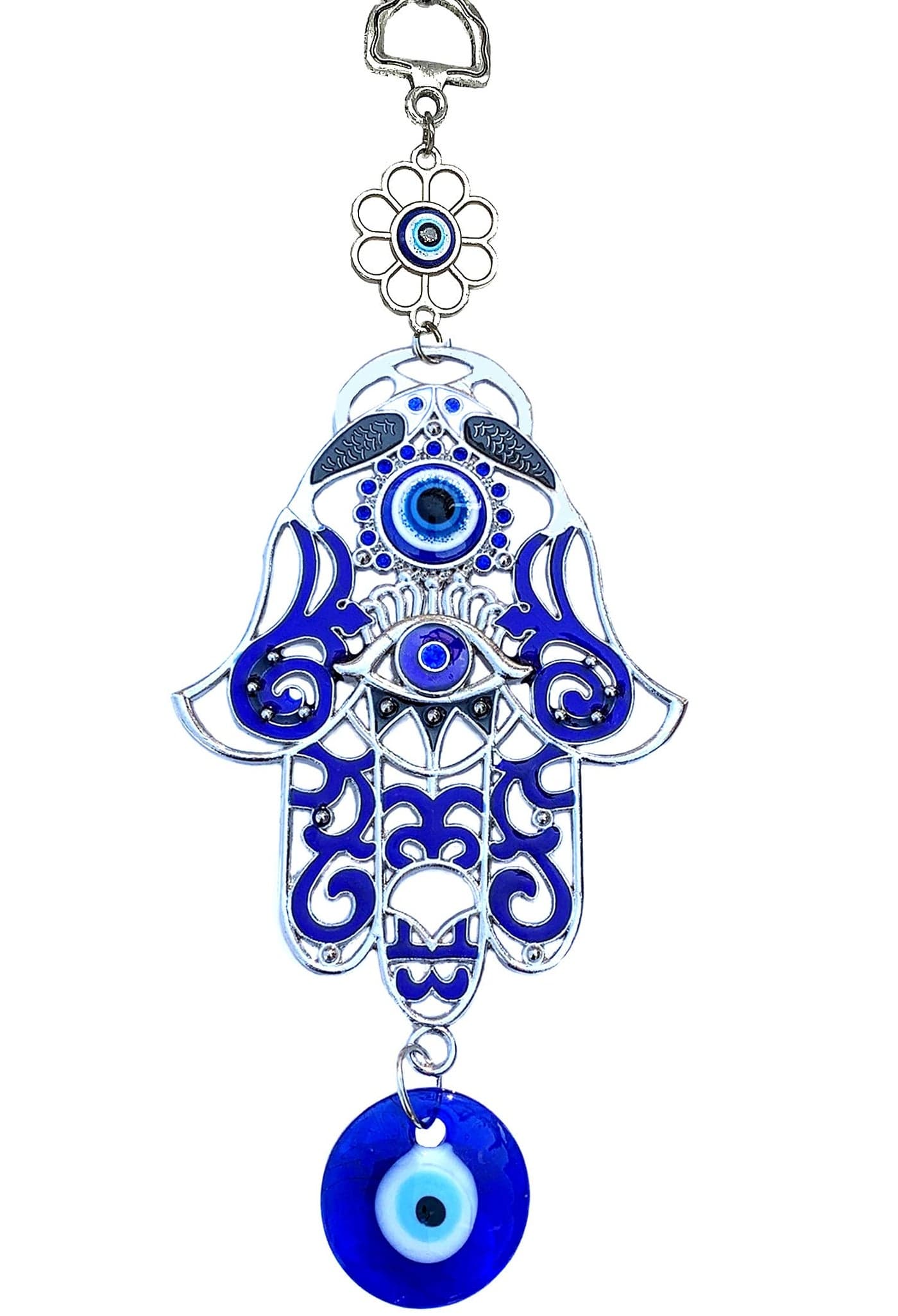 Blue Evil Eye Unique Hollow Design Hamsa Hand Wall Hanging Ornament with a Betterdecor Pouch023
