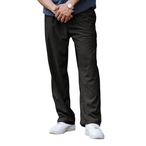 SWADESI STUFF Men's Corduroy Trousers – Mid-Rise Straight Fit Pants with Self Design | Premium Cotton Corduroy | Lasting Color | Comfortable 280 GSM Fabric (in, Alpha, S, Standard, Black)