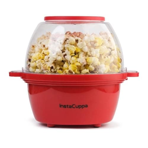 InstaCuppa Electric Popcorn Maker | Automatic One-Button Non-Stick Popper | Large Transparent Lid as Serving Bowl | Butter & Seasoning Tray | Cool-Touch Base | Quick Healthy Snack Solution for Moms