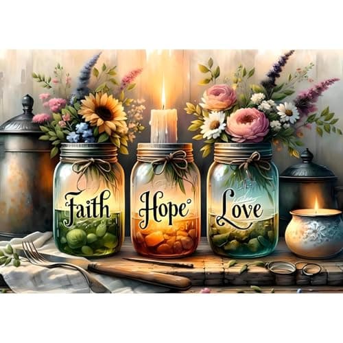 5D Diamond Painting Kits for Adults Faith Hope Love Wishing Bottle Diamond Art kit for Adults Beginner DIY Full Drill Diamond Dots with Diamond Gem Art and Crafts for Home Wall Decor 16 x 12 Inch