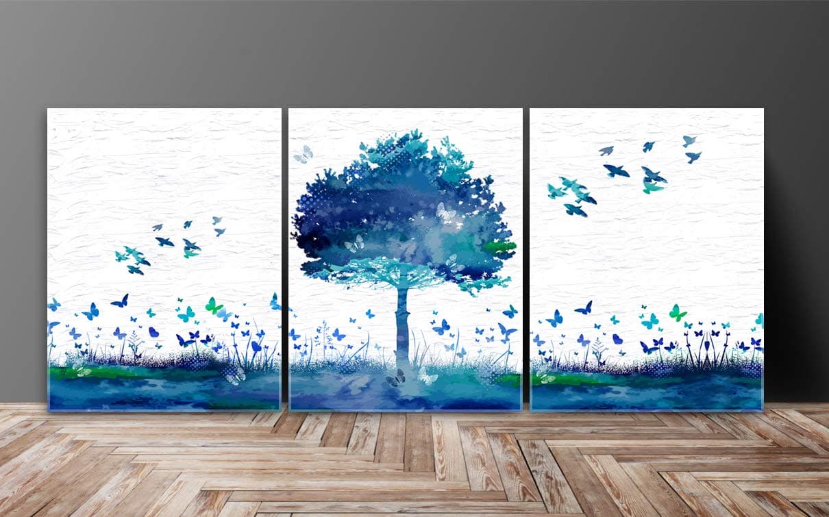 SAF paintings Flying Bird with Tree Multieffect UV Textured Panel Painting (Set of 3, 12 Inches X 27 Inches (SANFC12129) SANFC12129(Multicolour,Figures)