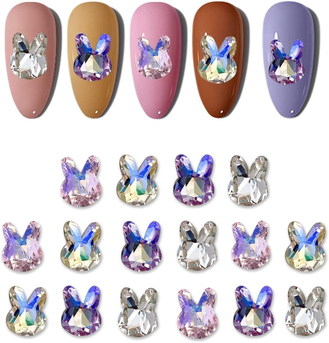 16 Pcs 3D Easter Bunny Nail Charms Crystals Rabbit Diamonds Rhinestones Gems for Acrylic Nails Design, Women Nail Art Decoration Craft Jewelry DIY.