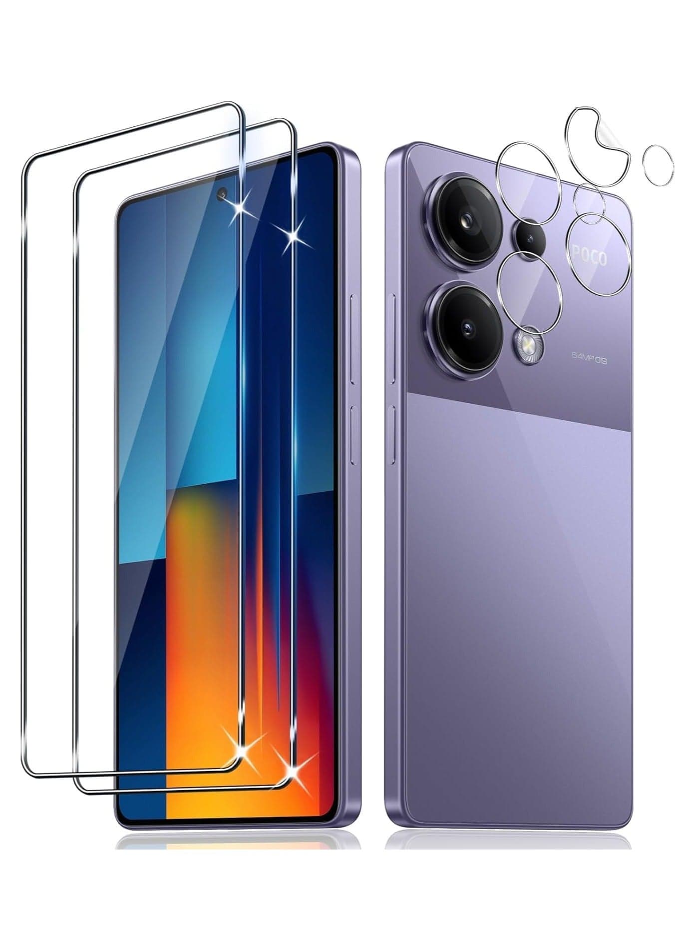 Screen Protector Compatible with Xiaomi Poco M6 Pro 4G, 【2 Pack】 Tempered Glass + 【2 Pack】 Camera Lens Protector (Soft), Anti-Scratch Anti-Fingerprint 9H Hardness Tempered Glass