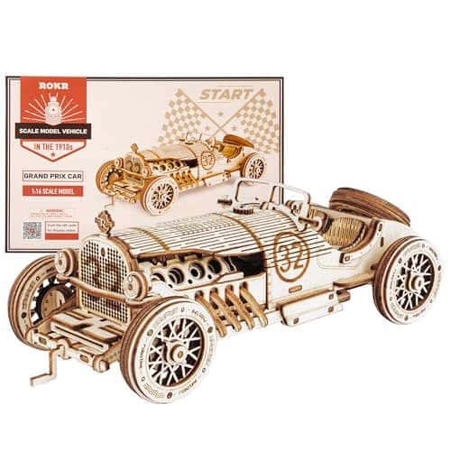 ROKR 3D Wooden Puzzle for Adults Mechanical Car Model-DIY Building Vehicle Kits-Brain Teaser Toys-Gift for Men Women on Birthday/Christmas Day(Grand Prix Car)