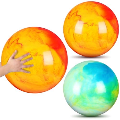 Deekin 2 Pcs 15 Inch Marbleized Bouncy Balls Large Inflatable Rubber Sensory Ball for Playground Outdoor WaterGreen and Yellow