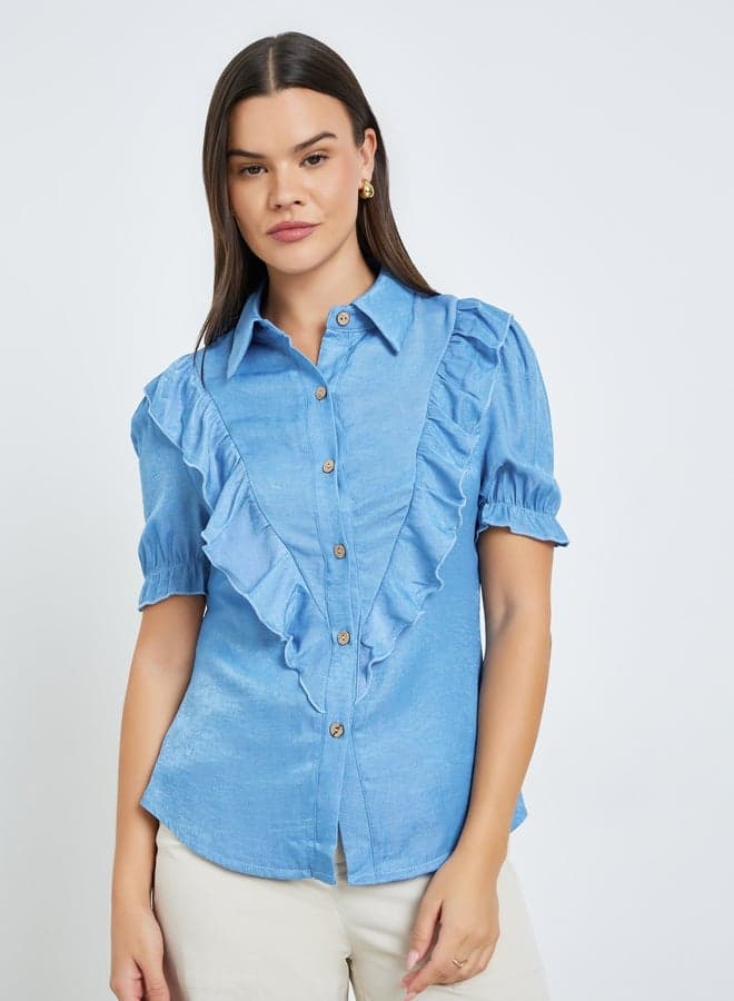 Women Ruffle Detail Short Sleeve Shirt