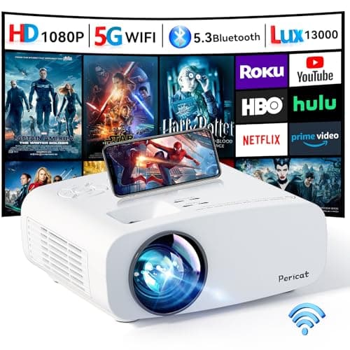 Projector with WiFi and Bluetooth Pericat 4K Supported Native 1080P Projector Portable Movie Outdoor Projector for Home Theater Mini Projector Compatible with PC HDMI USB TV Stick PS5