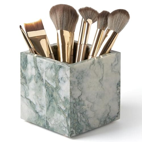 Real Luxurious Natural Marble Toothbrush Holder Makeup Brush Organizer Pen Holder for Desk393inch Square Marble Utensil Holder NonCeramicNonResin Cyan Green