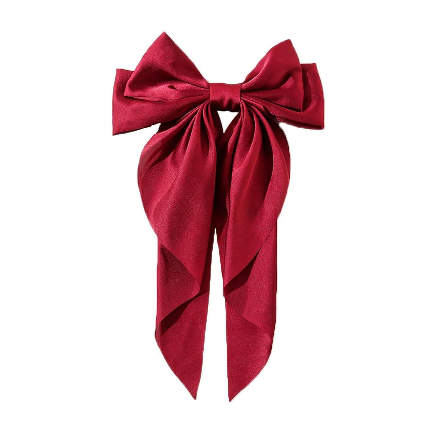 Super Big Bow Hair Clips French Style Soild Color Knotted Bowknot Spring Snap Barrettes Hair Clips with Long Ribbon for Women Girls Wine Red