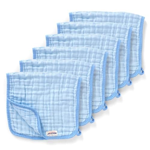 Maliton Baby Boy Muslin Burp Cloths 6 Pack Large 20x10 100 Cotton Burp Rags Absorbent and Soft 6 Layers Baby Spit Up Rags Newborn Boy EssentialsBlue Pack of 6