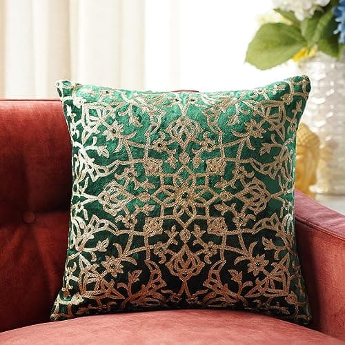 PURE HOME + LIVING Green Embroidered Motif Cushion Cover