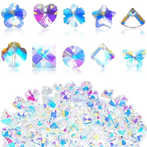 Hicarer 120 Pcs Chakra Natural Stone Beads AB Crystal Beads Charms Butterfly Heart Snowflake Loose Beads Necklace Earrings Crystal Pendants for DIY Jewelry (Multiple Shape)