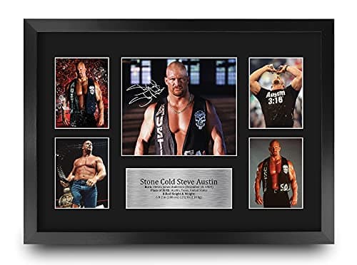 HWC Trading Stone Cold Steve Austin Wrestling 16 x 12 inch (A3) Printed Gifts Signed Autograph Picture for WWE & WWF Memorabilia Fans - 16" x 12" Framed