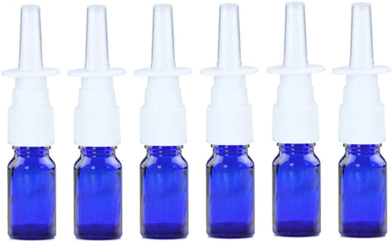 6PCS 10ml/0.34oz Empty Glass Refillable Nasal Spray Bottles Fine Mist Sprayers Makeup Water Travel Containers Jars For Essential Oils Applications Perfume Bottles Sold Empty (Blue)