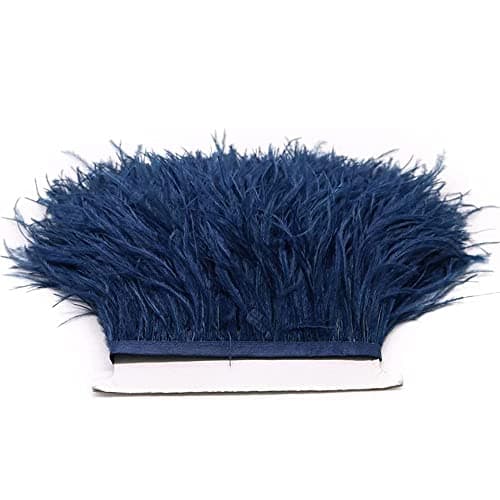 FQTANJU 2 Yards Soft & Natural Ostrich Feathers Fringe Trims Ribbon Used for Dress, Sewing, Craft Clothing, Lighting Decoration, Clothing DIY, etc. (Navy Blue)