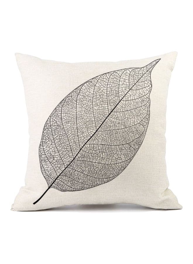 Leaves Printed Cushion Cover Beige/Black 45x45cm